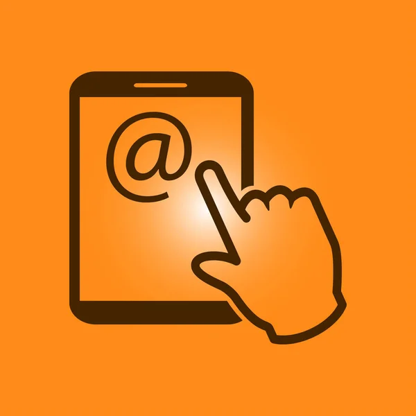 Tablet Ekranem Dotykowym Komputera Ikona Znak Ręka Symbol Wskaźnika Poczta — Wektor stockowy