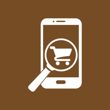Cam shoping akıllı telefon arıyor. Shoping online simgesi.
