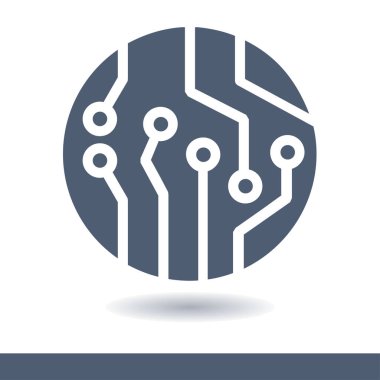 Devre kartı simgesi. Teknoloji düzeni kare simgesi. Düz tasarım stili.