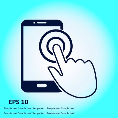Dokunmatik ekran smartphone işareti simgesi. El işaretçi simgesi. Düz tasarım stili. Vektör Eps 10.