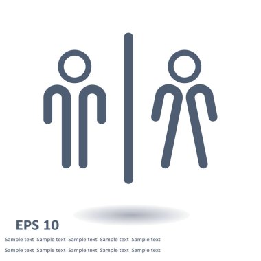 WC işareti simgesi. Tuvalet sembolü. Erkek ve kadın tuvalet. Düz tasarım. Kırmızı ve beyaz renkler.