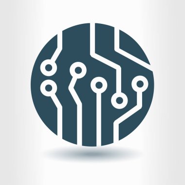 Devre kartı simgesi. Teknoloji düzeni kare simgesi. Düz tasarım stili.