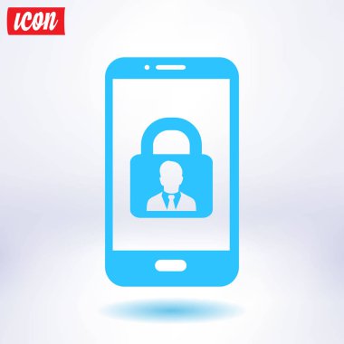 Internet güvenlik kavramı simgesi, kimlik ve koruma sembol telefon ekranında, vektör çizim 