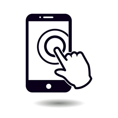 Dokunmatik ekran smartphone işareti simgesi. El işaretçi simgesi. Düz tasarım stili. Vektör Eps 10.