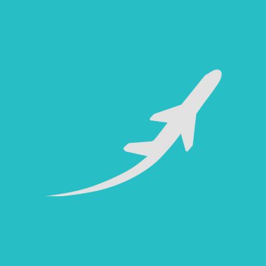 Uçak uçuş biletleri hava sinek seyahat kalkış siluet öğesi. Uçak sembolü. Seyahat etmek simge. Düz tasarım. EPS 10.