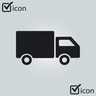 Teslimat kamyonu işareti simgesi. Kargo van sembolü. Sevk irsaliyelerini ve ücretsiz teslim. Düz stil. Vektör.
