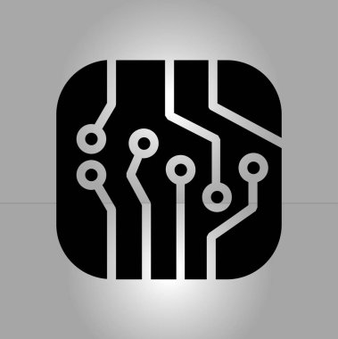 Devre kartı simgesi. Teknoloji düzeni kare simgesi. Düz tasarım stili.