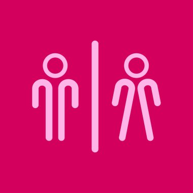 WC işareti simgesi. Tuvalet sembolü. Erkek ve kadın tuvalet. Düz tasarım. Kırmızı ve beyaz renkler.