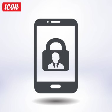 Internet güvenlik kavramı simgesi, kimlik ve koruma sembol telefon ekranında, vektör çizim 