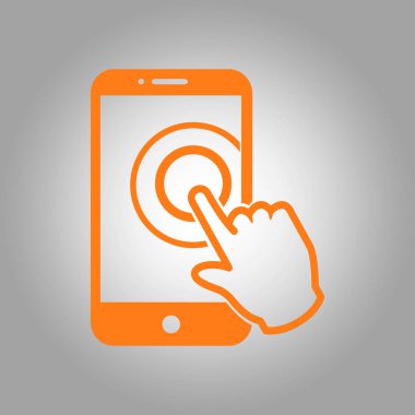 Dokunmatik ekran smartphone işareti simgesi. El işaretçi simgesi. Düz tasarım stili. Vektör Eps 10.