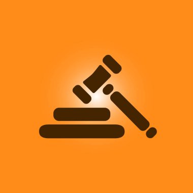 Açık artırma çekiç erkek. Hukuk hakimi tokmak simgesi. Düz tasarım stili.