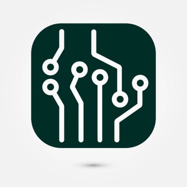 Devre kartı simgesi. Teknoloji düzeni kare simgesi. Düz tasarım stili.