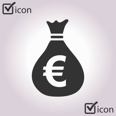 Para çantası ikonu. Euro para birimi sembolü. Düz tasarım tarzı. EPS 10.
