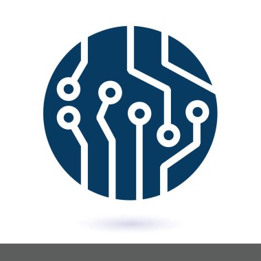 Devre kartı simgesi. Teknoloji düzeni kare simgesi. Düz tasarım stili.