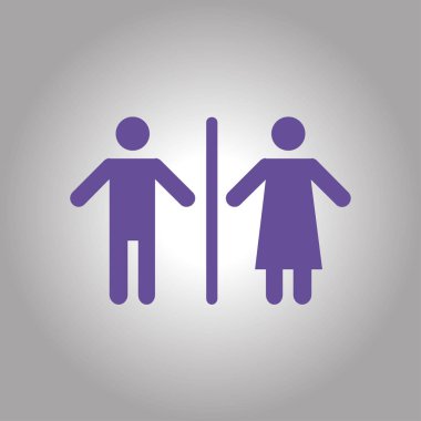 WC işareti simgesi. Tuvalet sembolü. Erkek ve kadın tuvalet. Düz tasarım. Kırmızı ve beyaz renkler.