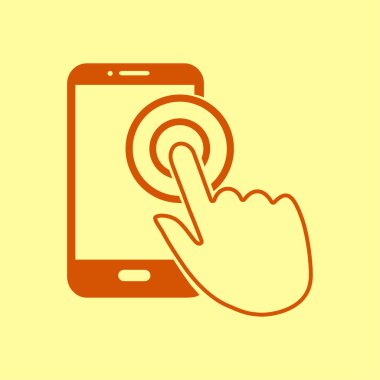 Dokunmatik ekran smartphone işareti simgesi. El işaretçi simgesi. Düz tasarım stili. Vektör Eps 10.