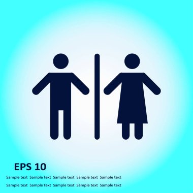 WC işareti simgesi. Tuvalet sembolü. Erkek ve kadın tuvalet. Düz tasarım. Kırmızı ve beyaz renkler.