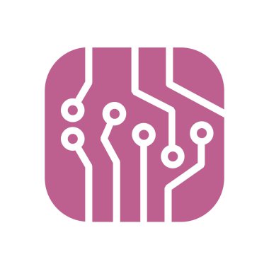 Devre kartı simgesi. Teknoloji düzeni kare simgesi. Düz tasarım stili.