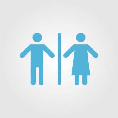 WC işareti simgesi. Tuvalet sembolü. Erkek ve kadın tuvalet. Düz tasarım. Kırmızı ve beyaz renkler.