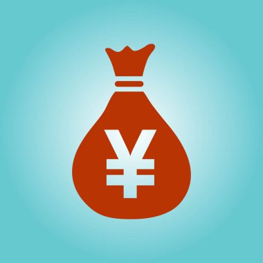 Para çantası simgesi. Yen Jpy para birimi konuşma balonu simgesini. Düz tasarım stili. EPS 10.