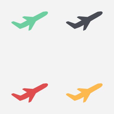 Uçak uçuş biletleri hava sinek seyahat kalkış siluet öğesi. Uçak sembolü. Seyahat etmek simge. Düz tasarım. EPS 10.