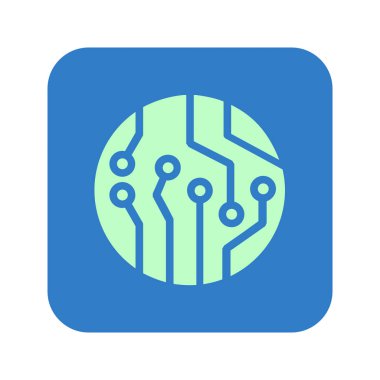 Devre kartı simgesi. Teknoloji düzeni kare simgesi. Düz tasarım stili.