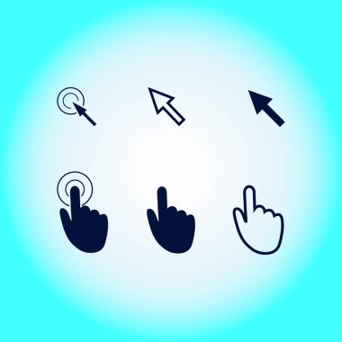 İmleç işaretçisini simgeler. Fare, el, ok. Basın tıklatın ve eylemler dokun. Düz stil. EPS 10 vektör çizim 
