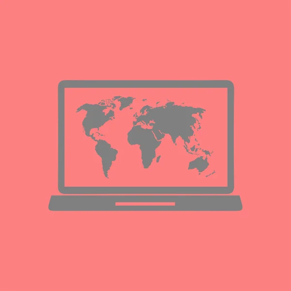 Laptop Ilustração Mapa Mundo Símbolo Geografia Mapa Mundial Estilo Design — Vetor de Stock