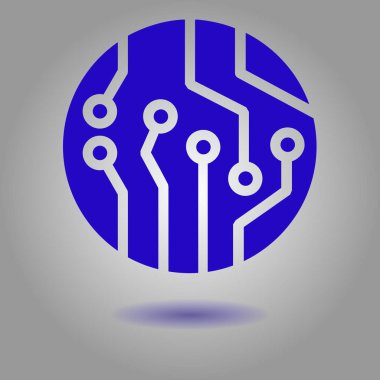 Devre kartı simgesi. Teknoloji düzeni kare simgesi. Düz tasarım stili.