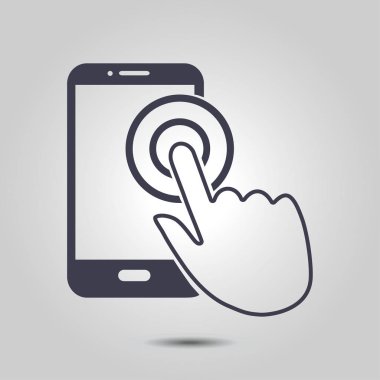 Dokunmatik ekran smartphone işareti simgesi. El işaretçi simgesi. Düz tasarım stili. Vektör Eps 10.
