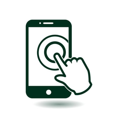 Dokunmatik ekran smartphone işareti simgesi. El işaretçi simgesi. Düz tasarım stili. Vektör Eps 10.