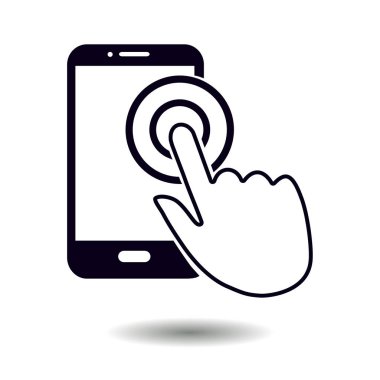 Dokunmatik ekran smartphone işareti simgesi. El işaretçi simgesi. Düz tasarım stili. Vektör Eps 10.