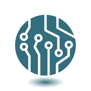 Devre kartı simgesi. Teknoloji düzeni kare simgesi. Düz tasarım stili.