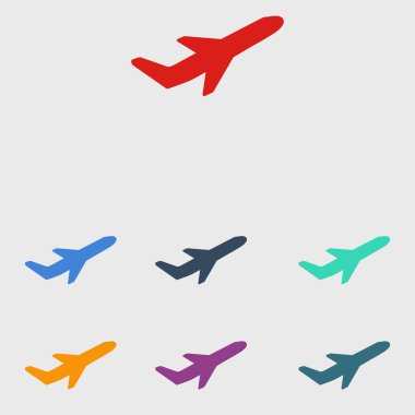 Uçak uçuş biletleri hava sinek seyahat kalkış siluet öğesi. Uçak sembolü. Seyahat etmek simge. Düz tasarım. EPS 10.