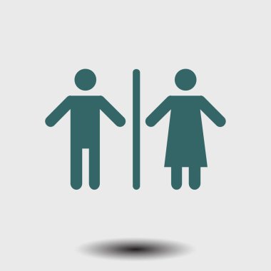 WC işareti simgesi. Tuvalet sembolü. Erkek ve kadın tuvalet. Düz tasarım. Kırmızı ve beyaz renkler.