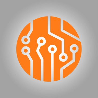 Devre kartı simgesi. Teknoloji düzeni kare simgesi. Düz tasarım stili.