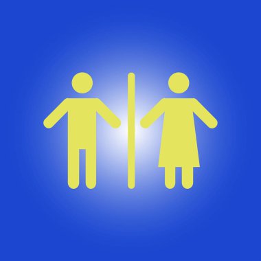 WC işareti simgesi. Tuvalet sembolü. Erkek ve kadın tuvalet. Düz tasarım. Kırmızı ve beyaz renkler.