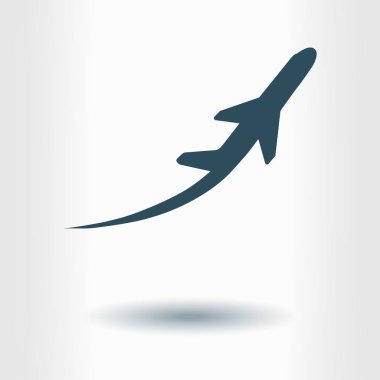 Uçak uçuş biletleri hava sinek seyahat kalkış siluet öğesi. Uçak sembolü. Seyahat etmek simge. Düz tasarım. EPS 10.