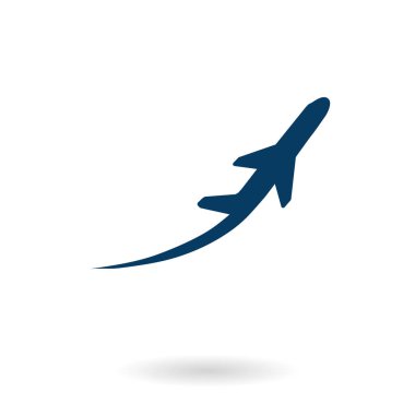 Uçak uçuş biletleri hava sinek seyahat kalkış siluet öğesi. Uçak sembolü. Seyahat etmek simge. Düz tasarım. EPS 10.