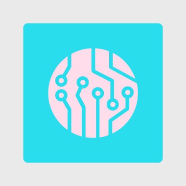 Devre kartı simgesi. Teknoloji düzeni kare simgesi. Düz tasarım stili.