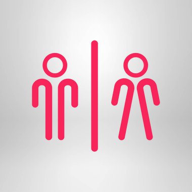 WC işareti simgesi. Tuvalet sembolü. Erkek ve kadın tuvalet. Düz tasarım. Kırmızı ve beyaz renkler.