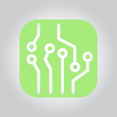 Devre kartı simgesi. Teknoloji düzeni kare simgesi. Düz tasarım stili.