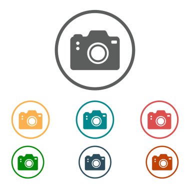 Fotoğraf makinesi simgesi. DSLR kamera simgesi. Dijital kamera. Düz tasarım biçimi. 