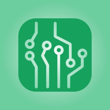 Devre kartı simgesi. Teknoloji düzeni kare simgesi. Düz tasarım stili.