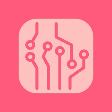 Devre kartı simgesi. Teknoloji düzeni kare simgesi. Düz tasarım stili.