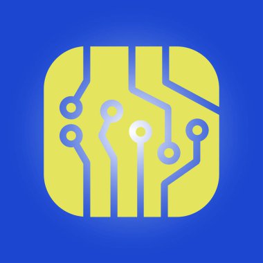 Devre kartı simgesi. Teknoloji düzeni kare simgesi. Düz tasarım stili.