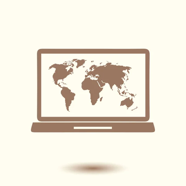 Laptop Och Världen Karta Illustration Världen Karta Geografi Symbol Platt — Stock vektor