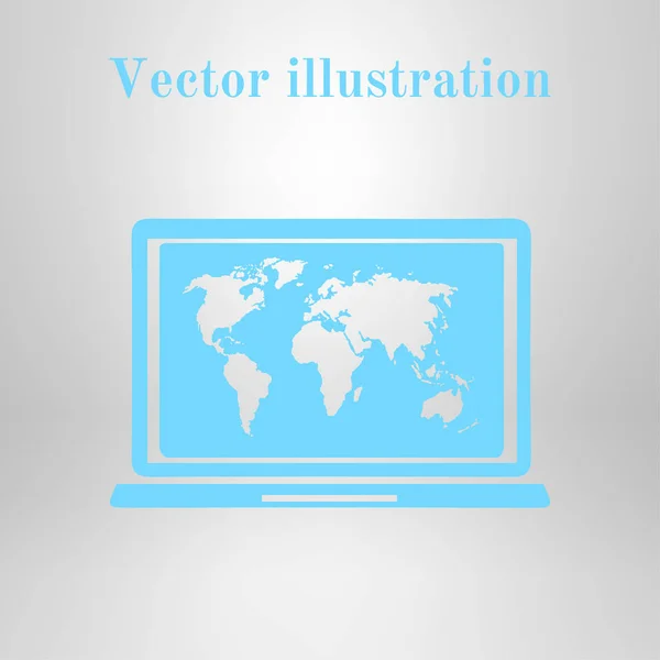 Laptop Und Illustration Der Weltkarte Weltkarte Geographie Symbol Flachen Design — Stockvektor