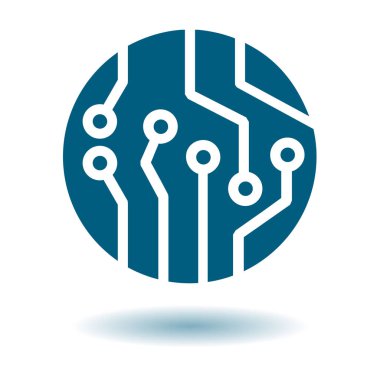 Devre kartı simgesi. Teknoloji düzeni kare simgesi. Düz tasarım stili.