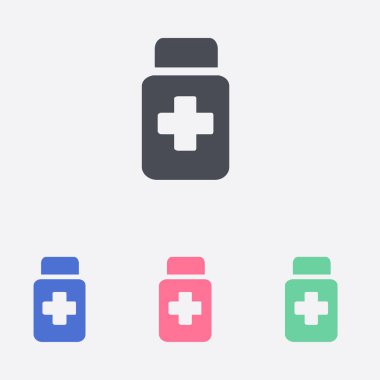 Uyuşturucu simgesi imzala. Haplarla paketi. Düz tasarım stili. Vektör Eps 10.